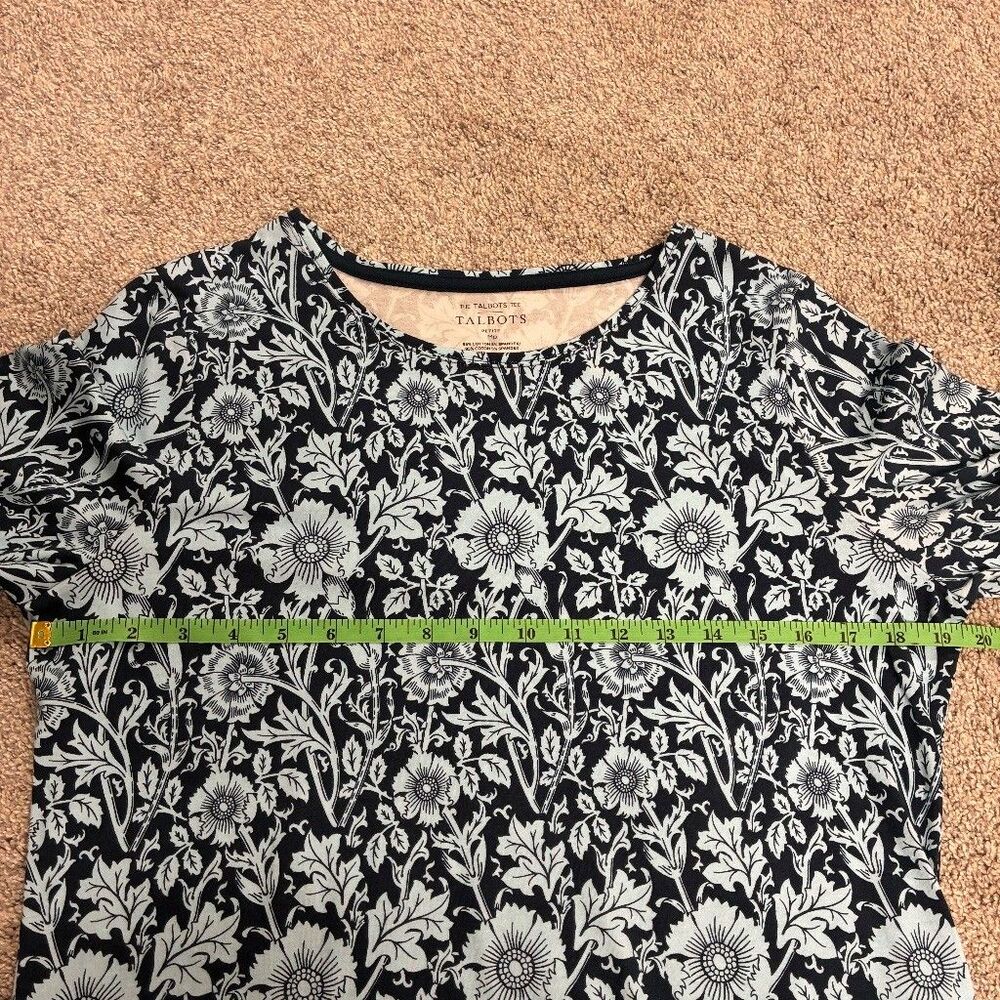 Talbots Petite MP Floral Long Sleeve Tee Navy Blue Aqua Cotton Stretch - Picture 6 of 8
